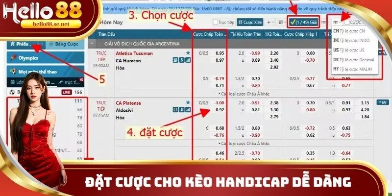 Thể Thao 2 Đặt cược cho kèo Handicap dễ dàng